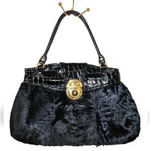 Vintage Jean Crisan Black Goat Fur Tote Bag
